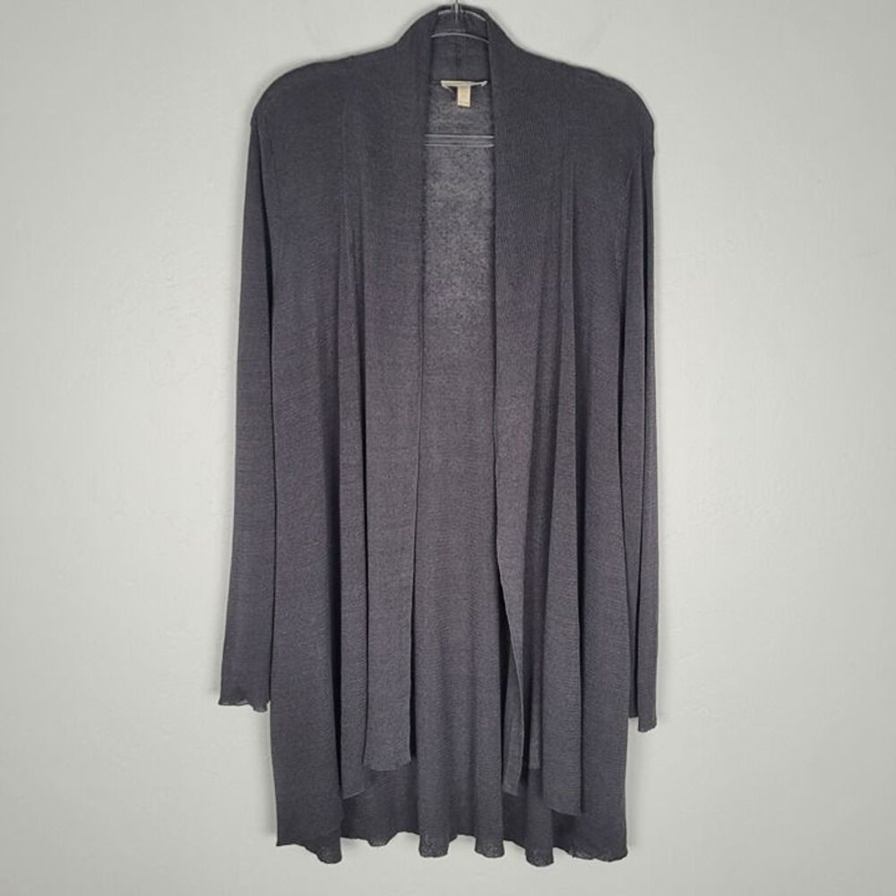 Eileen Fisher Size XL Organic Linen Nylon Open Front Cardigan Long Line Gray